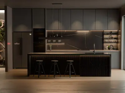Dark Themed Modern Kitchen 3D model