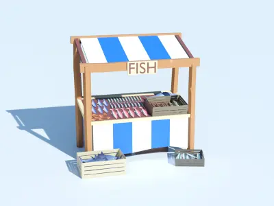 Pack of Fish Shop Low Poly Low-poly 3D model