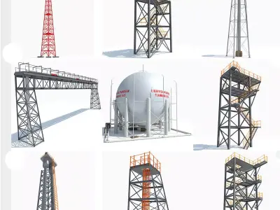 10 Industrial Towers  3D model