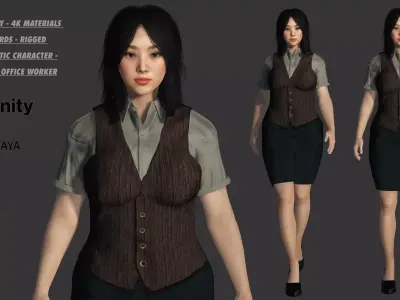 AAA 3D REALISTIC ASIAN CHARACTER-JAPANESE TEACHER  OFFICE WORKER Low-poly 3D model
