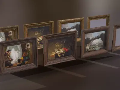 Paintings with frames Low-poly 3D model