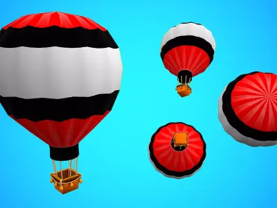 HOT AIR BALLOON CARTOON STYLIZED 10 Low-poly 3D model
