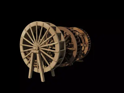 wooden water wheels set 02 3D model