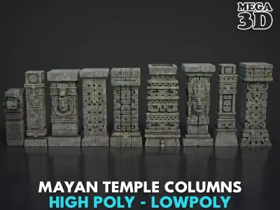 9 Mayan Temple Columns 3D Asset Pack 250808 Low-poly 3D model