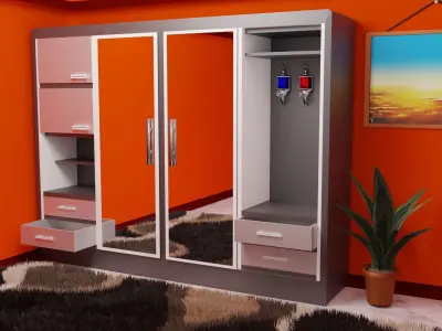 Wardrobe closet with mirrors and drawers Low-poly 3D model