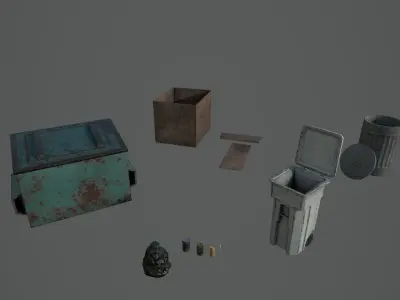 city Trash pack Free low-poly 3D model