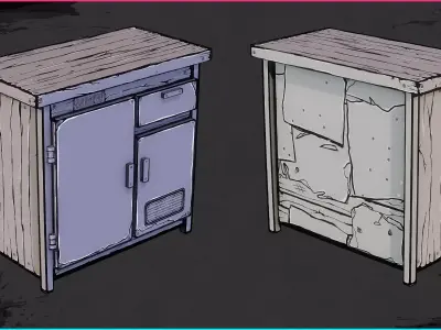 Stylized Lab Bench Low-poly 3D model