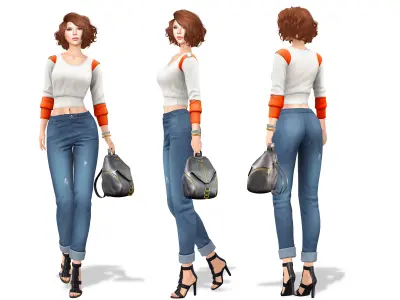 Fashionable Casual Winter Outfit Sweater Jeans Shoes Low-poly 3D model