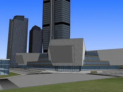 contemporary museum with highrise town residence 3D model