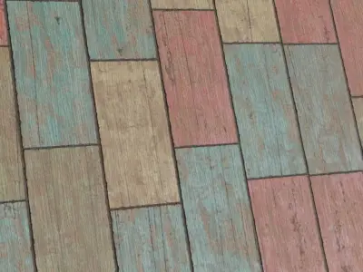 Weathered Multi-Color Wood Block Panels PBR Seamless Texture