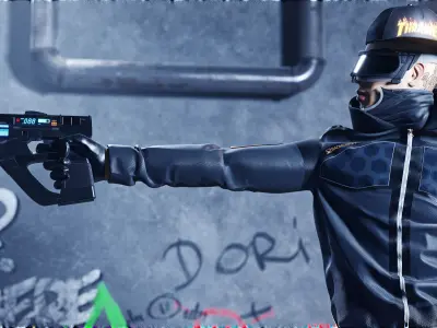 Futuristic cyberpunk assassin character 3D model