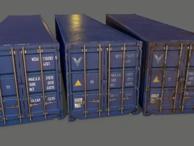 PBR 40 ft Shipping Cargo Container - Blue Low-poly 3D model