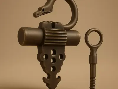 Antique Snake-Head Padlock with Matching Key 3D print model