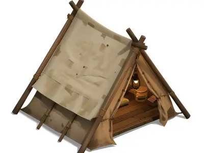 Rustic Canvas Tent 3D Model - Stylized Camping Shelter Low-poly 3D model