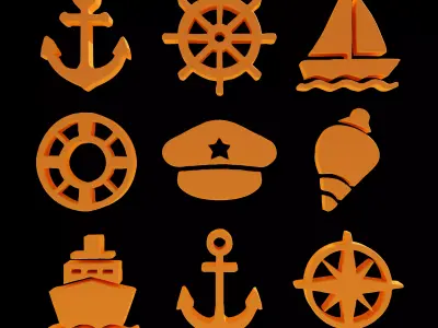 Ocean cruise ship voyage ui logo pack icon Low-poly 3D model