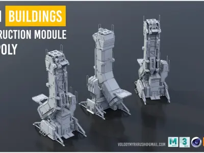 Scifi building construction module  Low-poly 3D model