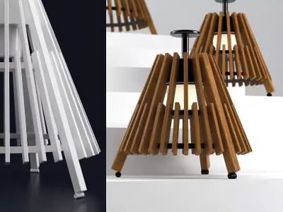 Tipi two wooden lamps with slats 3D model