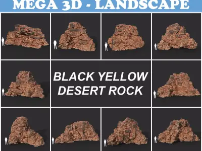 Low poly Black Yellow Desert Rock B 211120 Low-poly 3D model