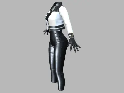Female Sci-fi Black Bodysuit With White Jacket Low-poly 3D model