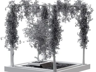 Landscape and courtyard plant in box and waterfall set 629 3D model