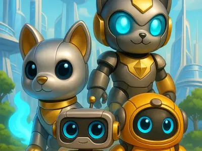 Robo 4 Friends Cute Futuristic Robot 3D Characters Pack  Low-poly 3D model