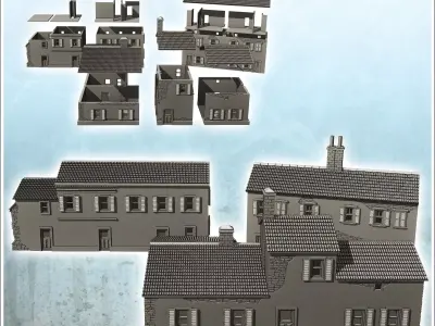 Set of three European houses in plaster and stone with floors 6  3D print model