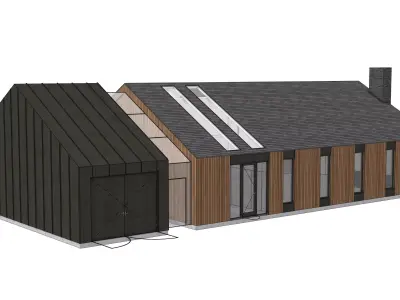 Modern Barndominium House 3D Model Wooden Residential Building 3D model