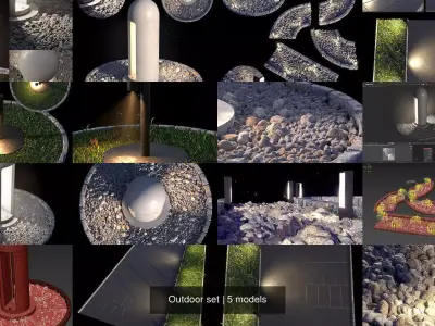 Outdoor set circular light in middle of grass 3D Model Pack