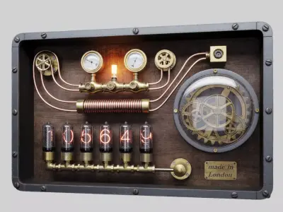 Steampunk Nixie Tube Clock Panel 3D model
