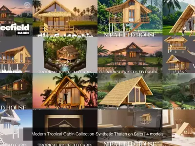 Modern Tropical Cabin Collection-Synthetic Thatch on Stilts 3D Model Pack