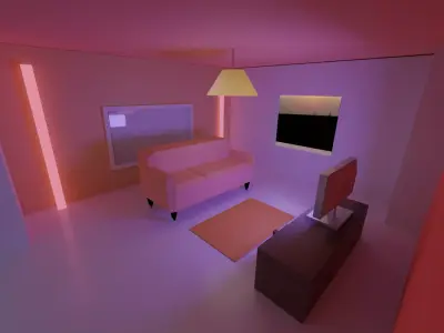 low poly hall living room with lighting Low-poly 3D model