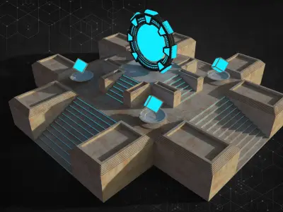 Stargate futuristic building with stairs and light 3D model