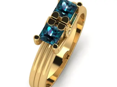 Ring Superb Twix   with two princess-cut gem stones 3D print model