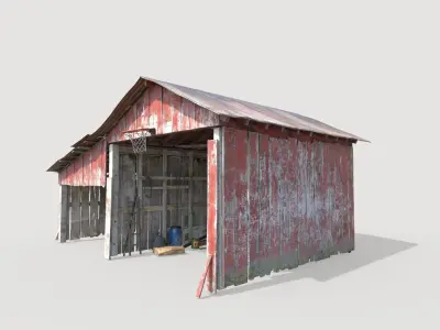 Old wooden garage with materials 3D model