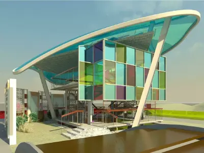 Galleria futuristic glass house at dusk 3D model