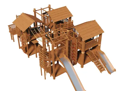 Playground two wooden play structures 3D model
