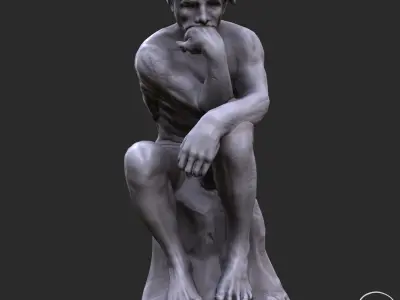 The Thinker Pbr statue of Low-poly 3D model
