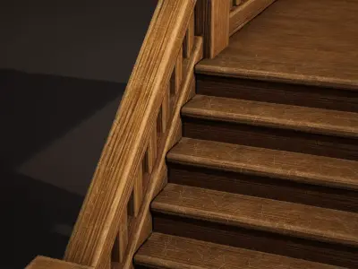 Stairs Game Ready wooden staircase Low-poly 3D model