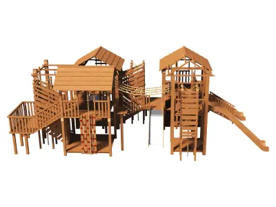 Playground two wooden play structures 3D model
