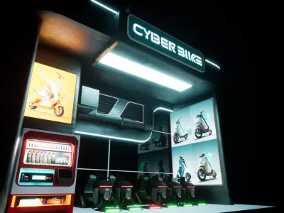 Cyberpunk Electric Scooter Station Low-poly 3D model