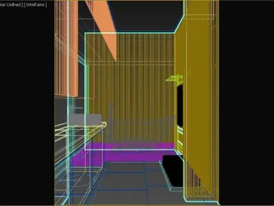 Modern Bathroom with Wooden Accents and Sleek Black Finishes 3D model