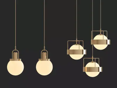 Pendant set of gold lights 3D model