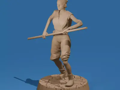 Wasteland Fighter Woman with Staff Post-Apocalyptic  3D print model