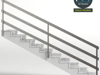 Stairs marble with railing Low-poly 3D model