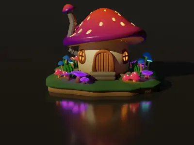 Low Poly Mushroom House Low-poly 3D model