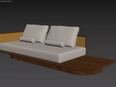 Modern Rattan-Accented Wooden Sofa 3D Model 3D model