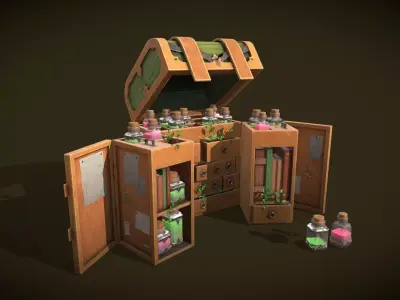 apothecary chest Alchemy herbs Storage Box medicine powder Low-poly 3D model
