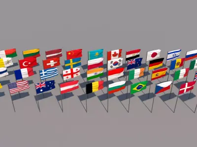 Flag of 40 different countries Low-poly 3D model