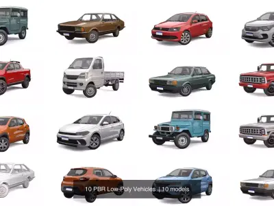 10 PBR Low-Poly Vehicles  3D Model Pack
