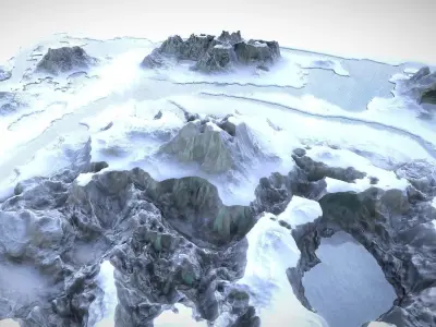 Winter Snow Environment 1 With Frozen Lakes And Mountains  Low-poly 3D model